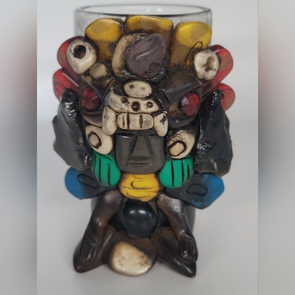 Mayan Aztec Warrior With Jaguar Headdress Handmade Clay Shot Glass - Picture 8 of 8